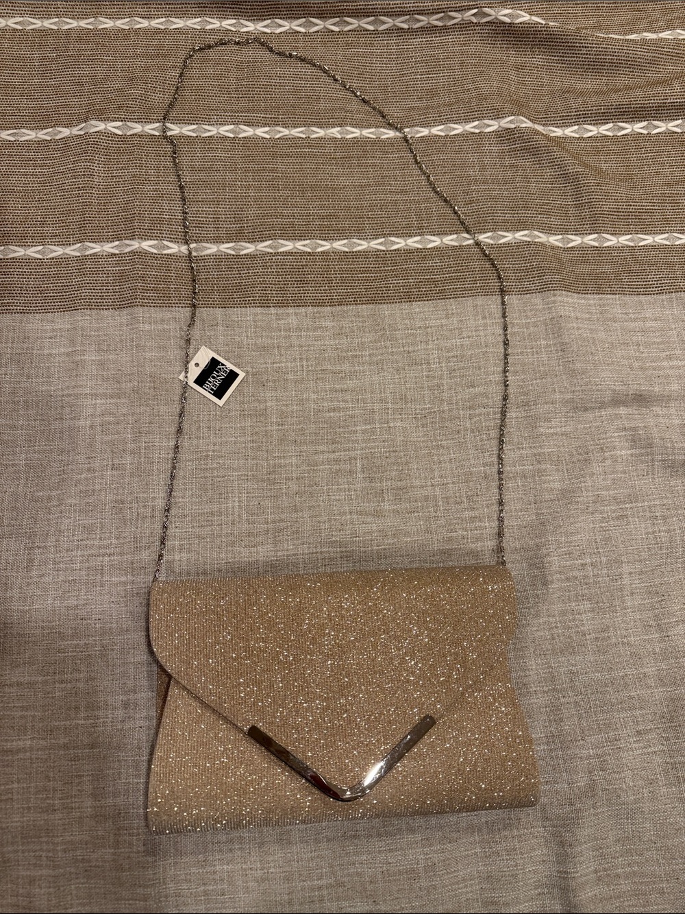 Bijoux Terner Gold Glitter Envelope Clutch with Chain Strap
